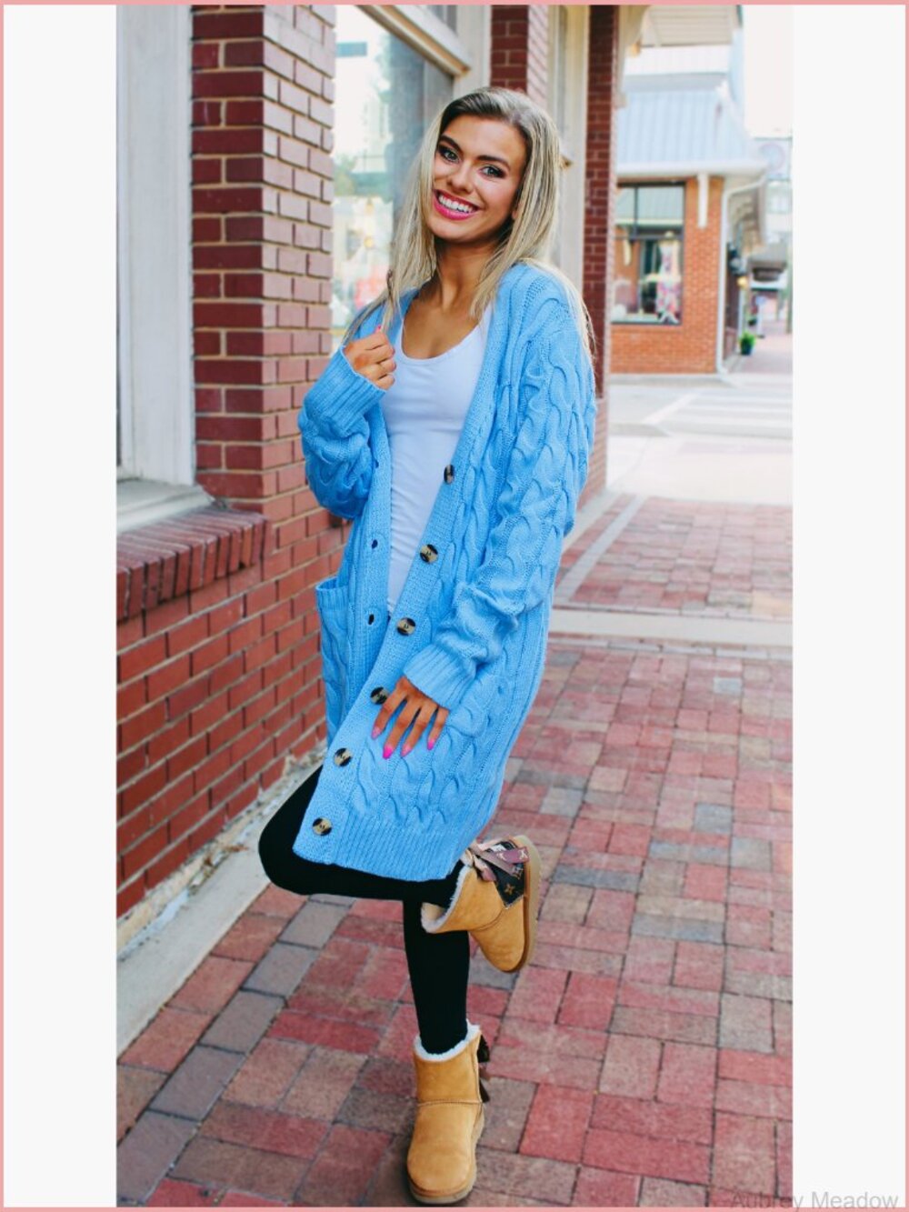 Long Sleeve Cable Knit Cardigan with Pockets - Picture 7 of 7